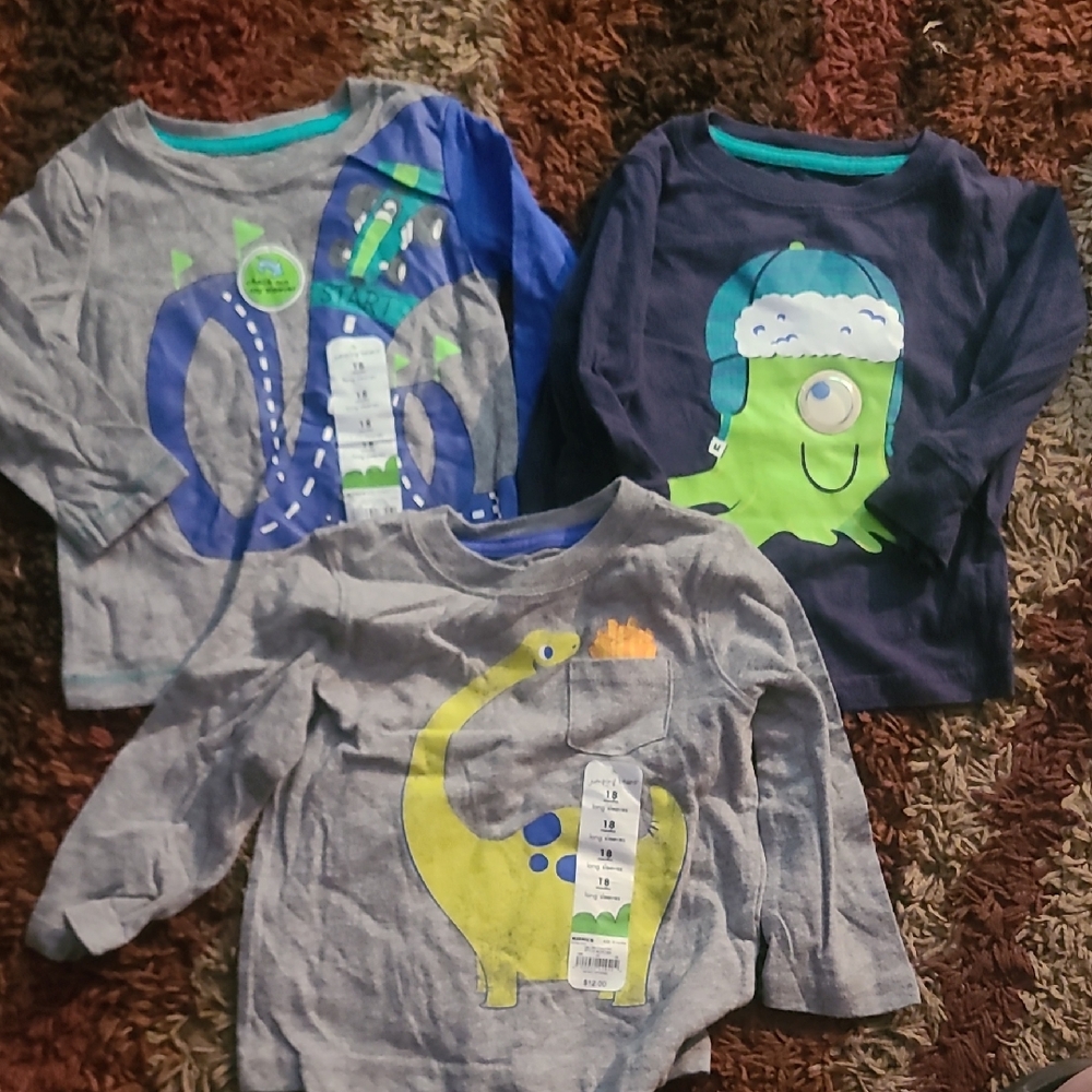 Jumping Beans Blue and Green Graphic Long Sleeve Tees